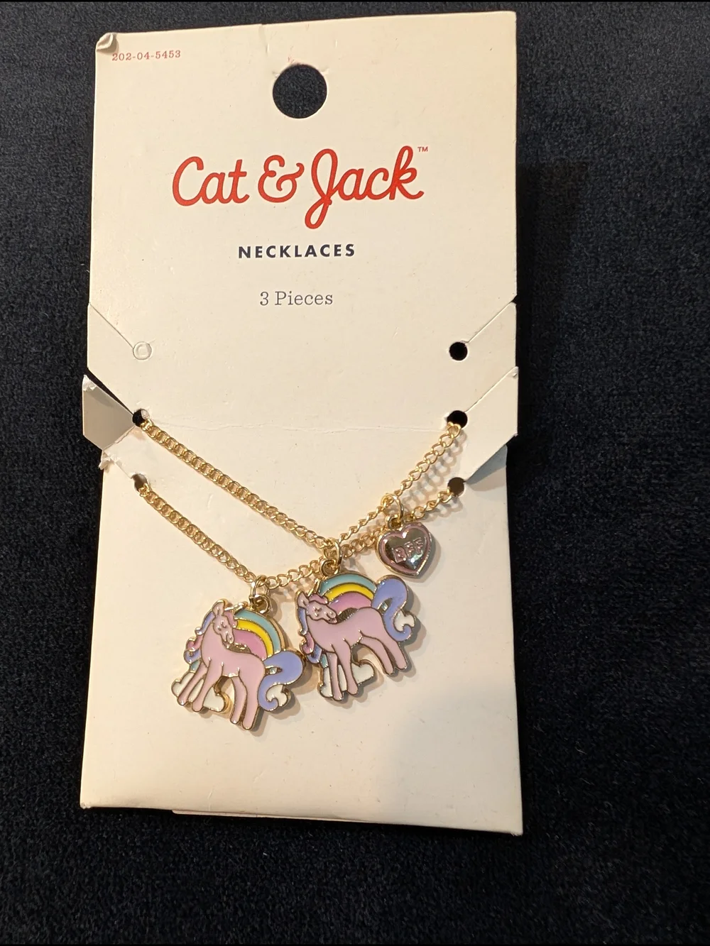 Cat & Jack Gold Tone Unicorn Heart Charm Pendant Cable Chain 2 Necklaces